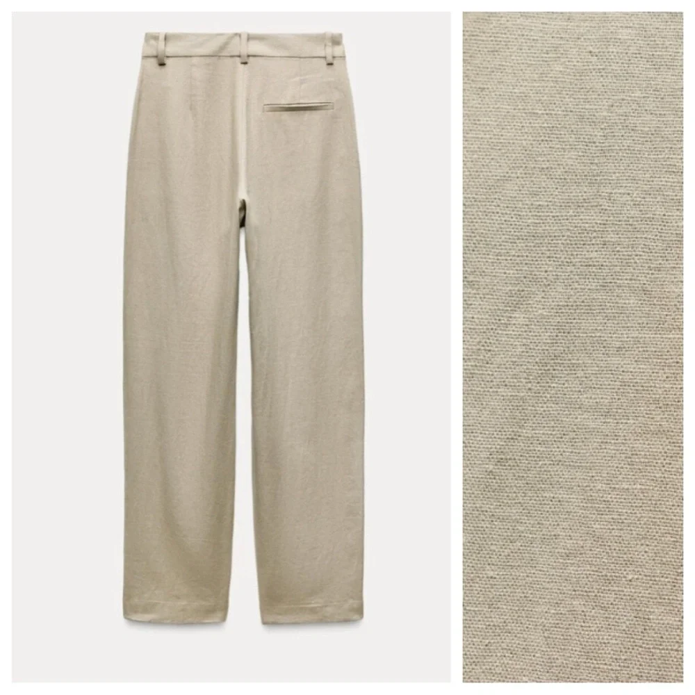 NWOT. Zara Beige Linen Blend Wide Leg Pants. Size S.